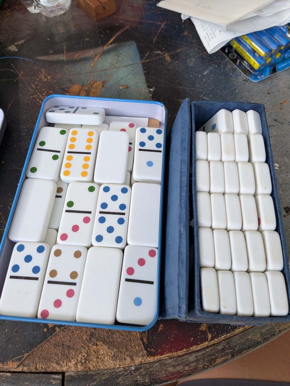 Cardinal Industries Double Six Color Dot Dominoes Set with Blue Box